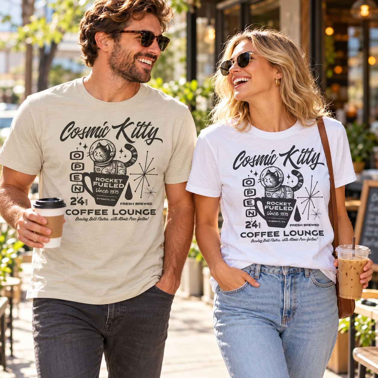 Cosmic Kitty Coffee Lounge tri-blend tee lifestyle