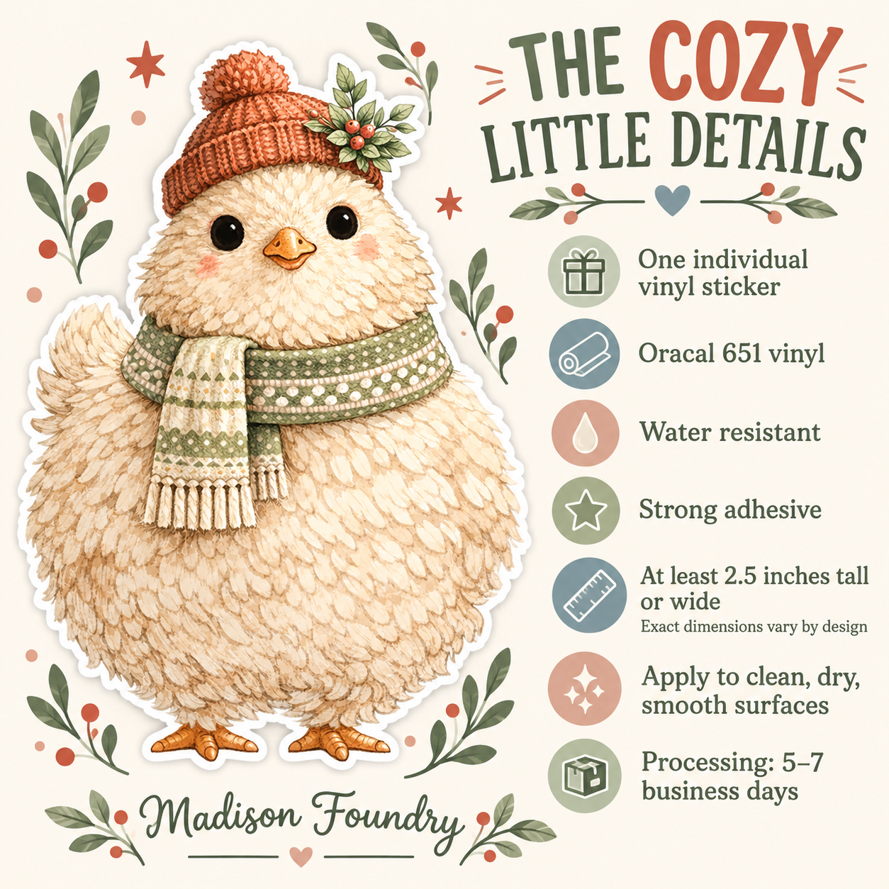 Cozy Christmas Chicken vinyl sticker — details slide