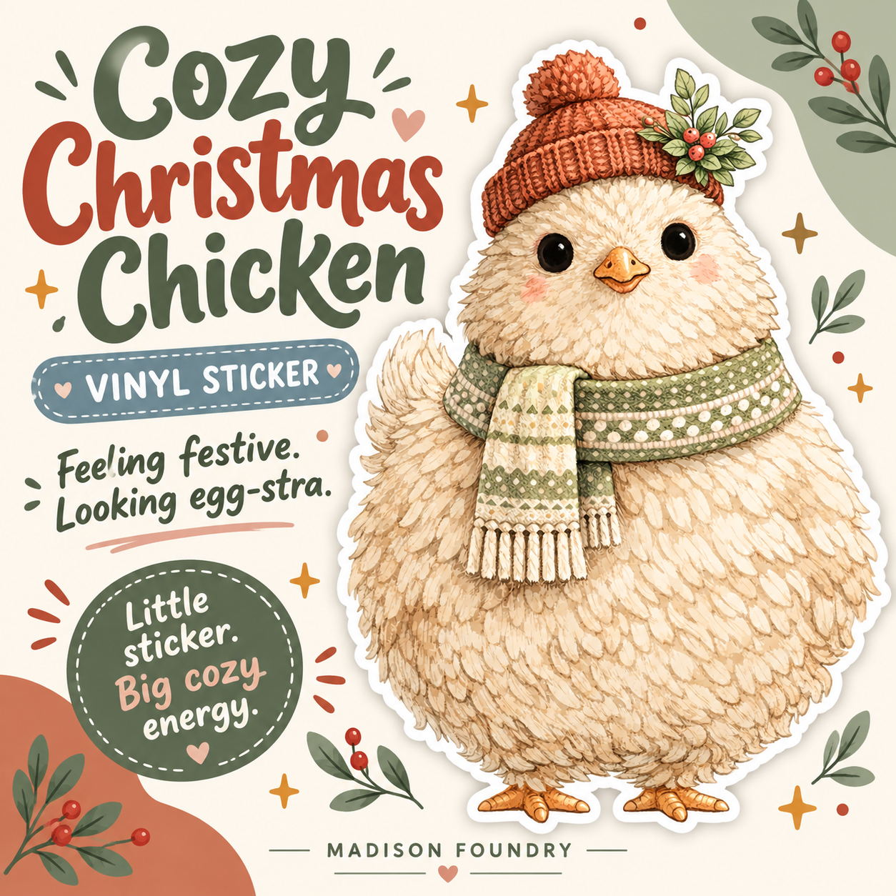Cozy Christmas Chicken vinyl sticker — hero slide