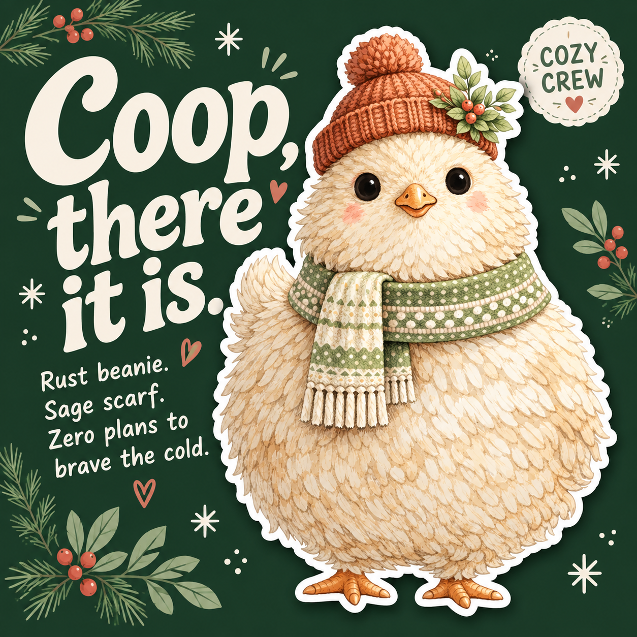 Cozy Christmas Chicken vinyl sticker — personality slide