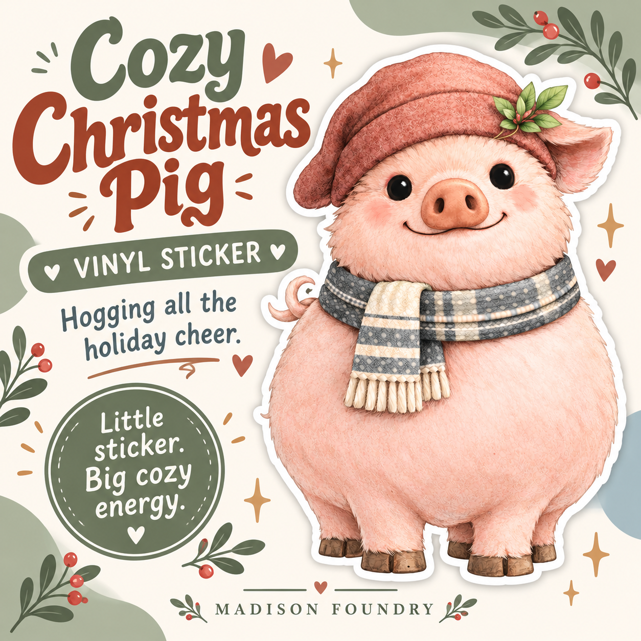 Cozy Christmas Pig vinyl sticker — hero slide