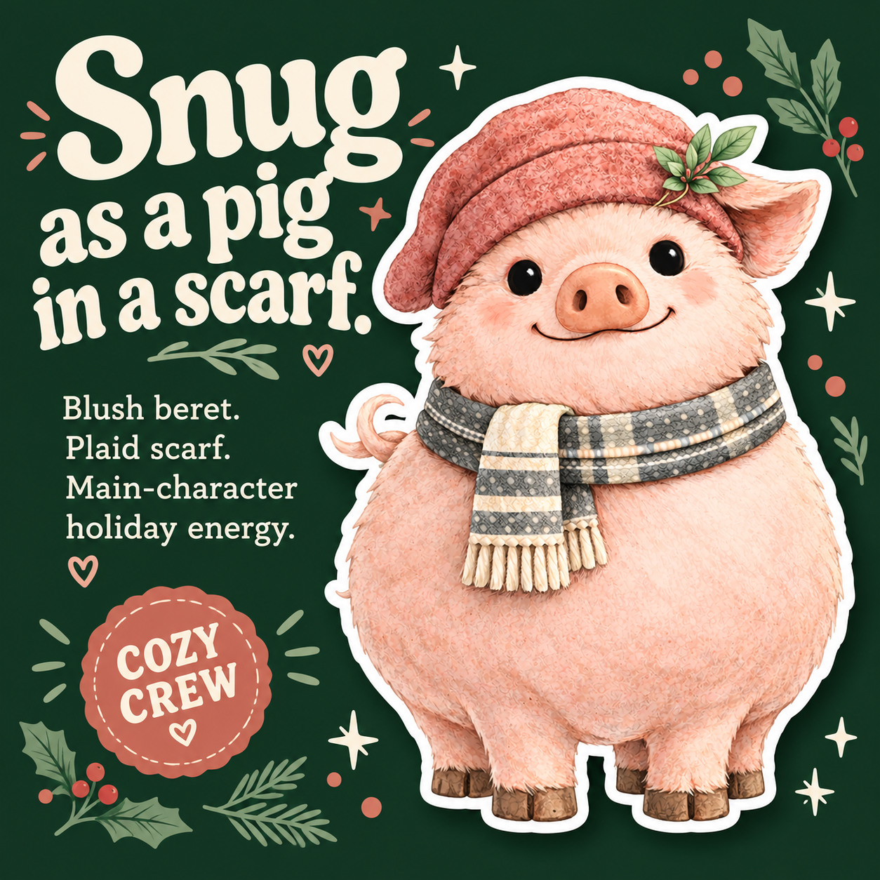Cozy Christmas Pig vinyl sticker — personality slide