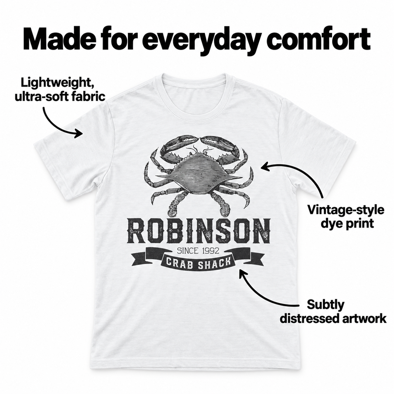 Crab Shack tri-blend tee details