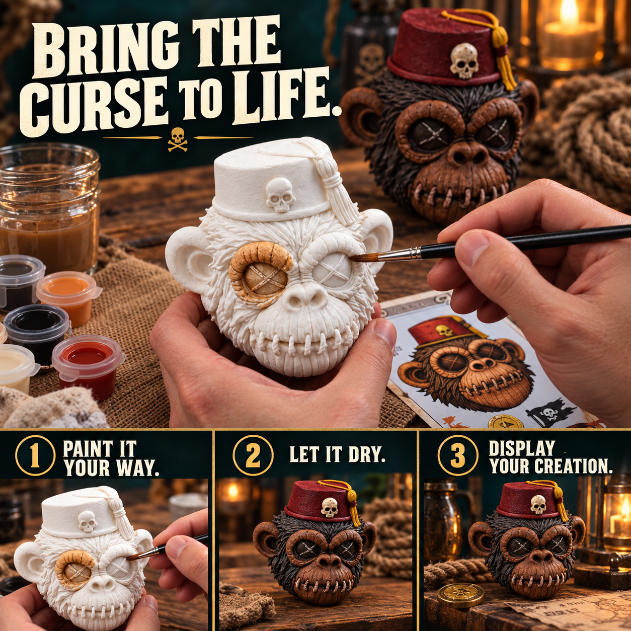 Painting the white monkey head with three project steps