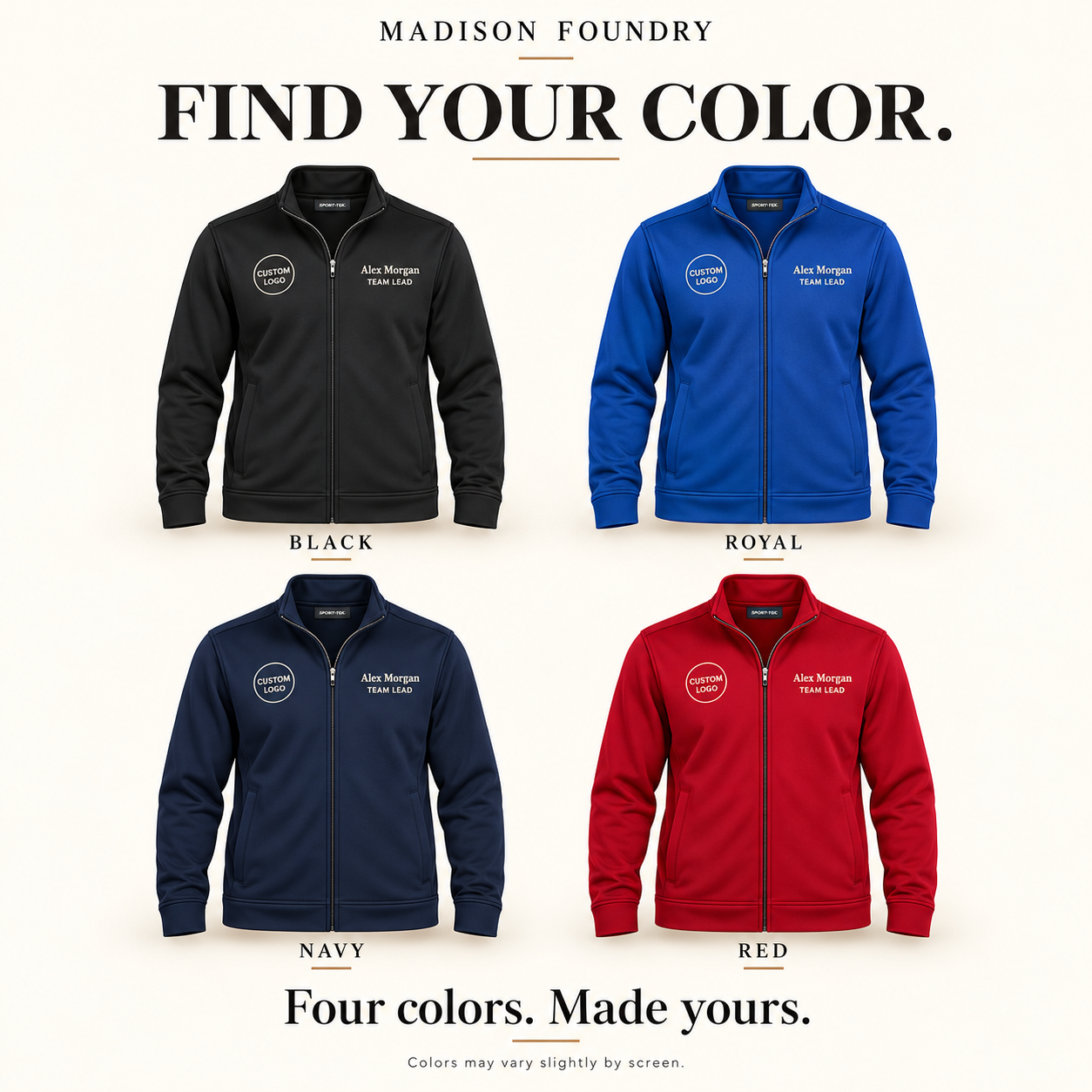 Jacket colors Black Royal Navy and Red