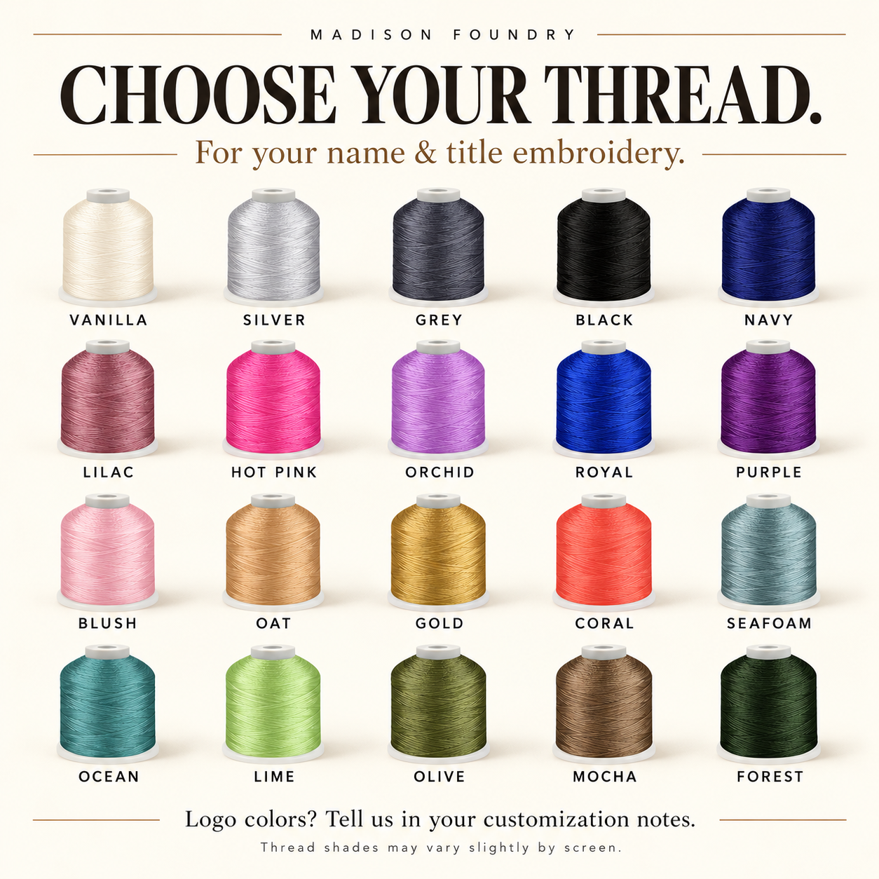 Twenty embroidery thread colors