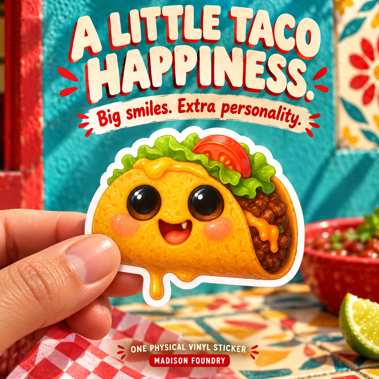 A Little Taco Happiness — hand-held taco sticker