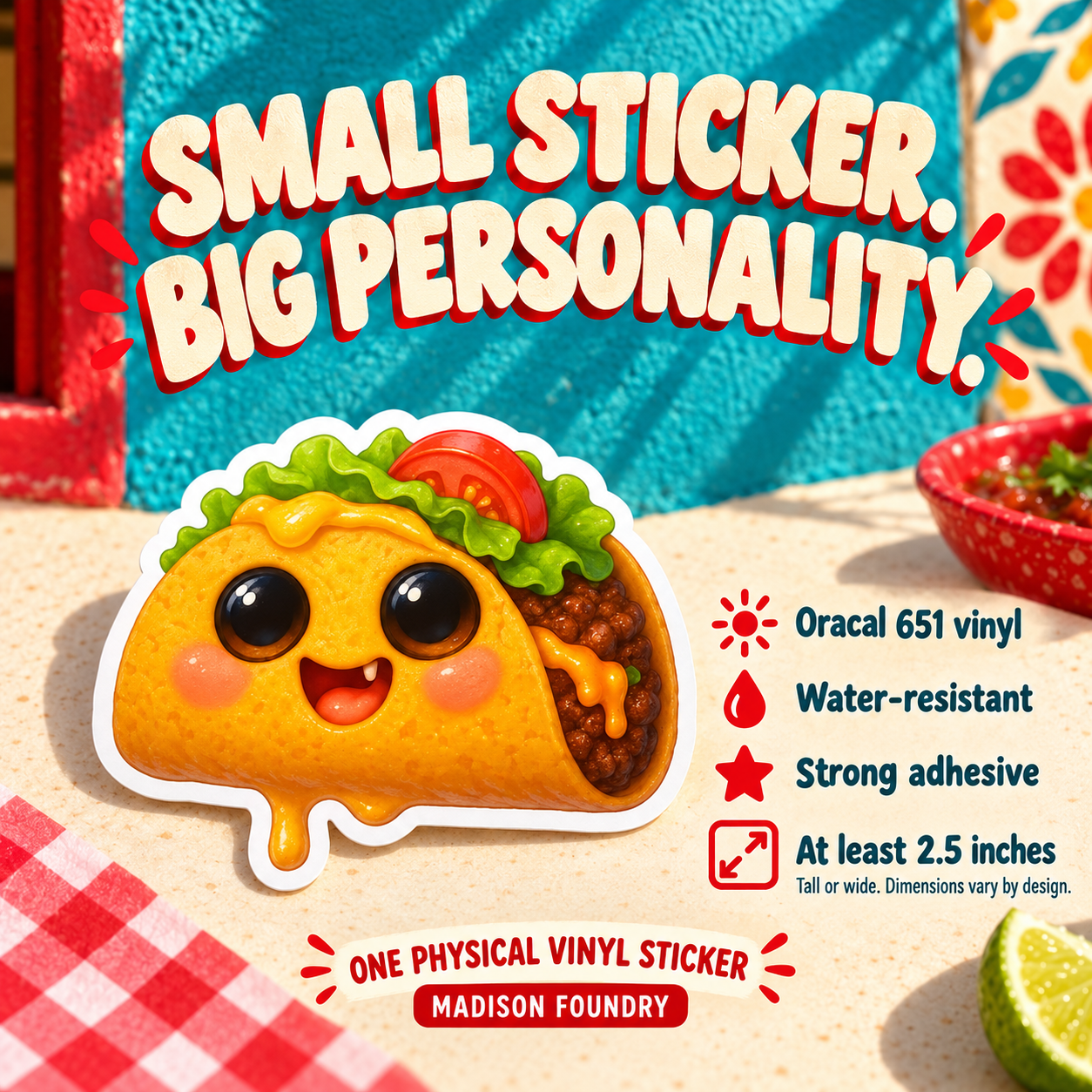 Small Sticker Big Personality — taco sticker details