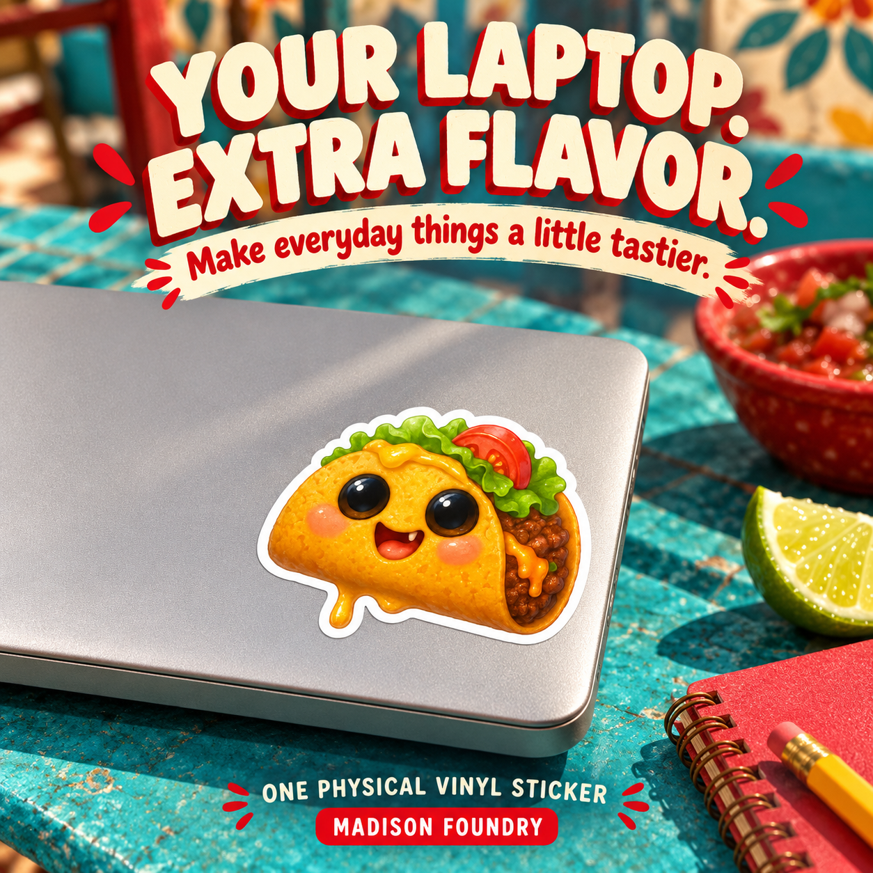 Your Laptop Extra Flavor — taco sticker lifestyle