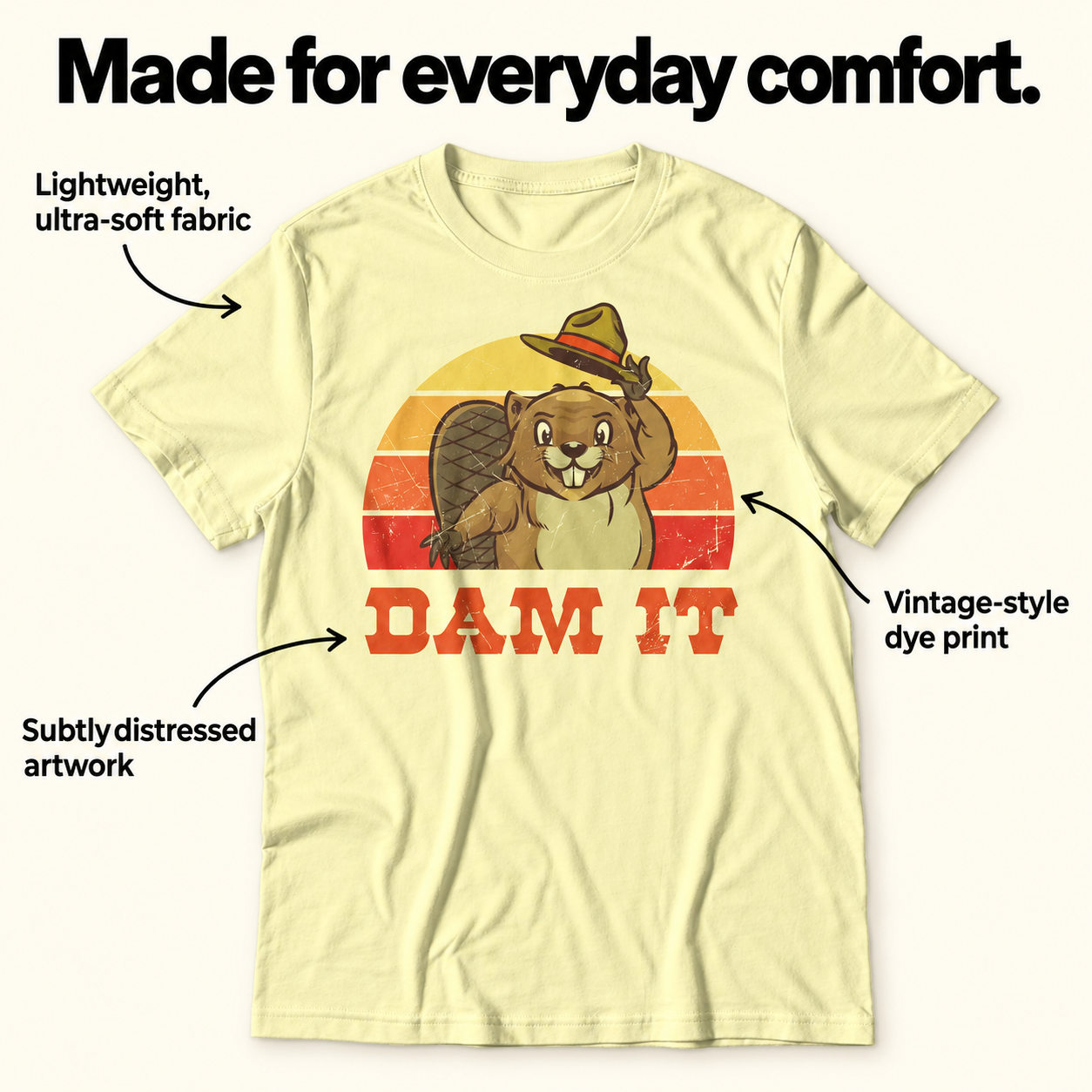 Dam It tri-blend tee details