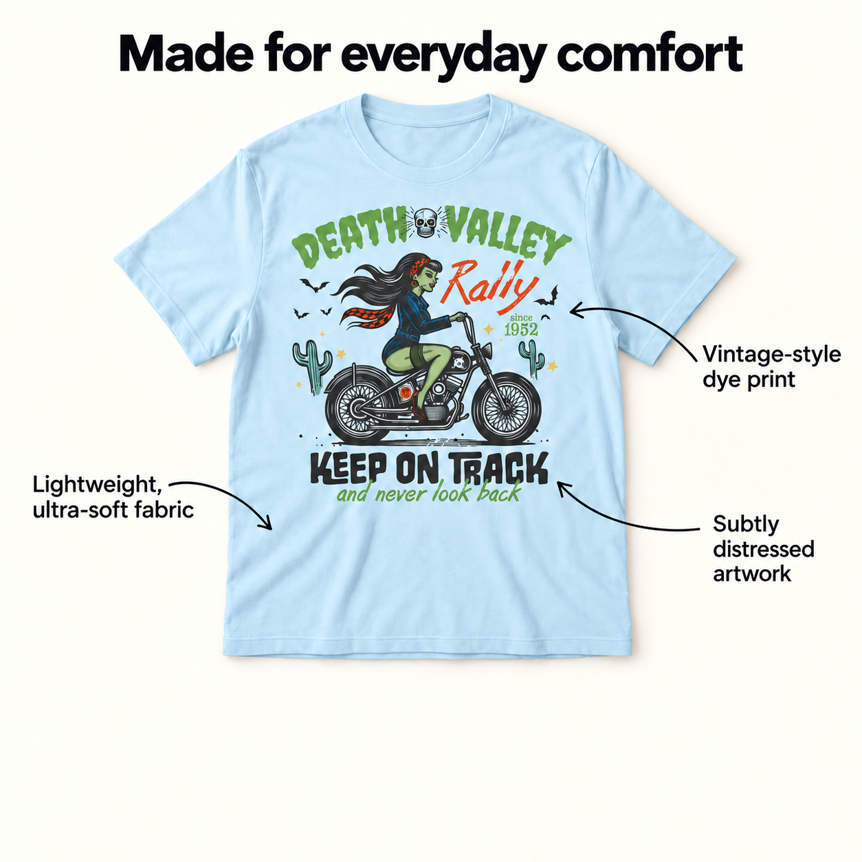 Death Valley Rally tri-blend tee details