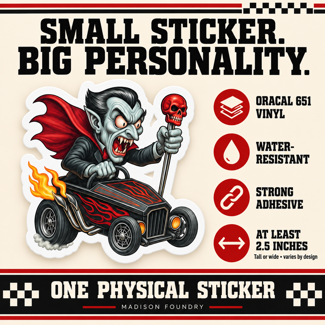 Small Sticker Big Personality — Dracula hot rod vinyl details