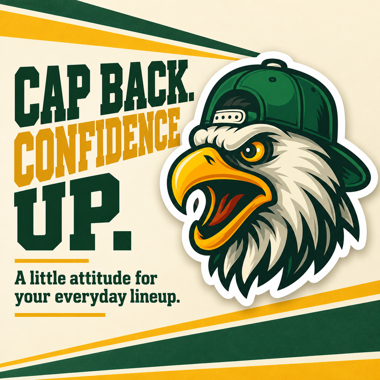 Cap Back Confidence Up eagle mascot sticker