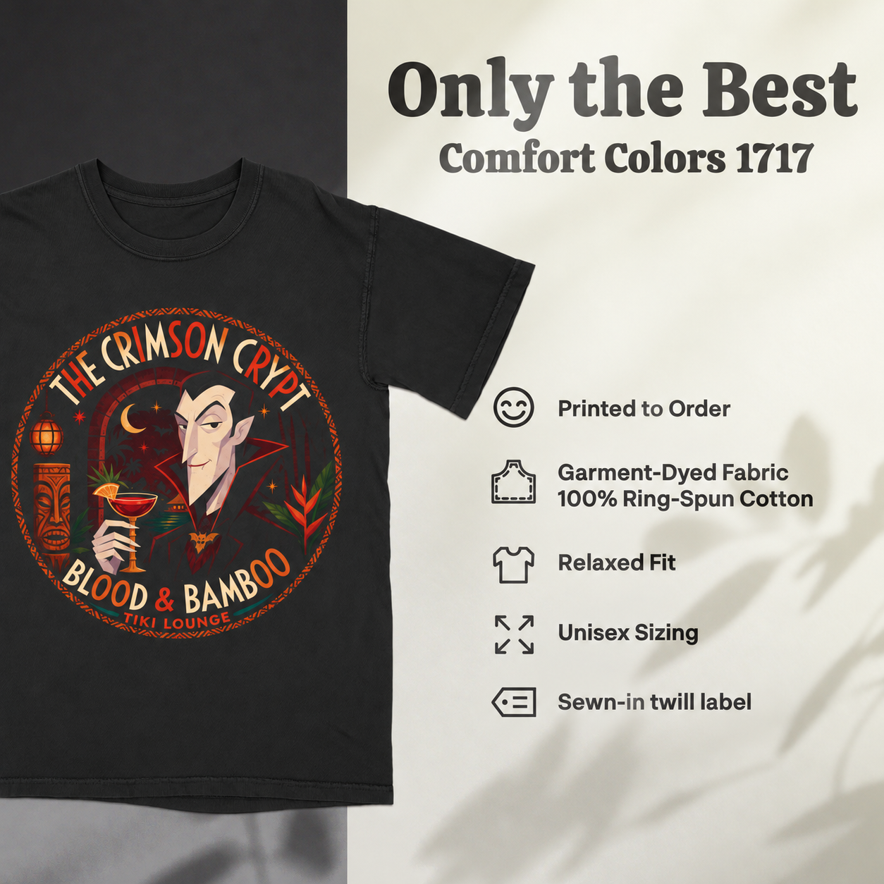 The Crimson Crypt Vampire Tiki — shirt details