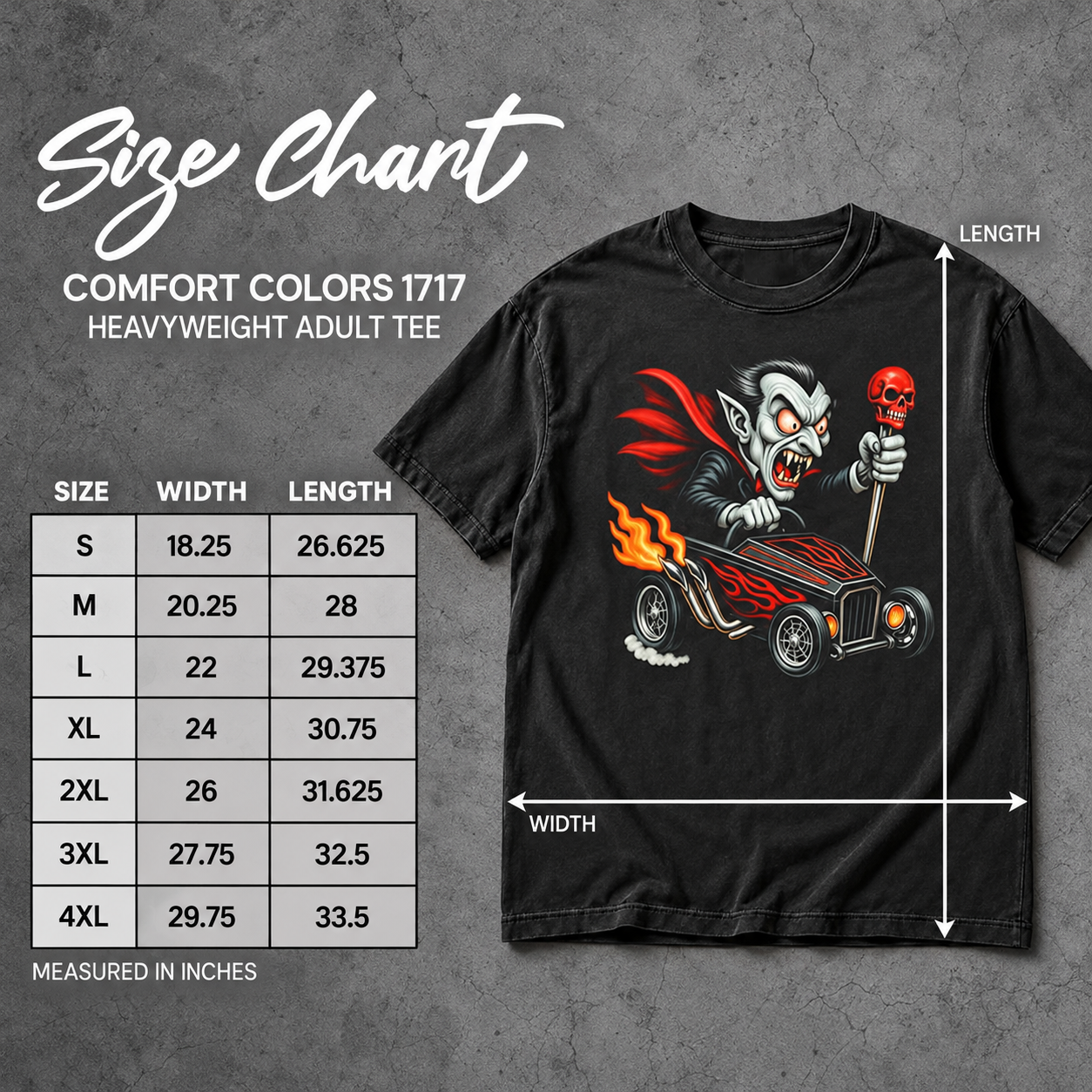 Hot Rod Dracula — size chart
