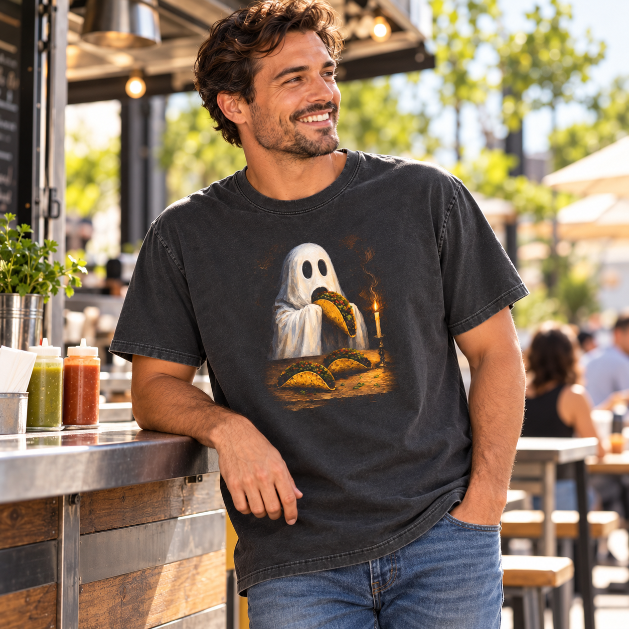 Ghost taco tee — taco stand lifestyle