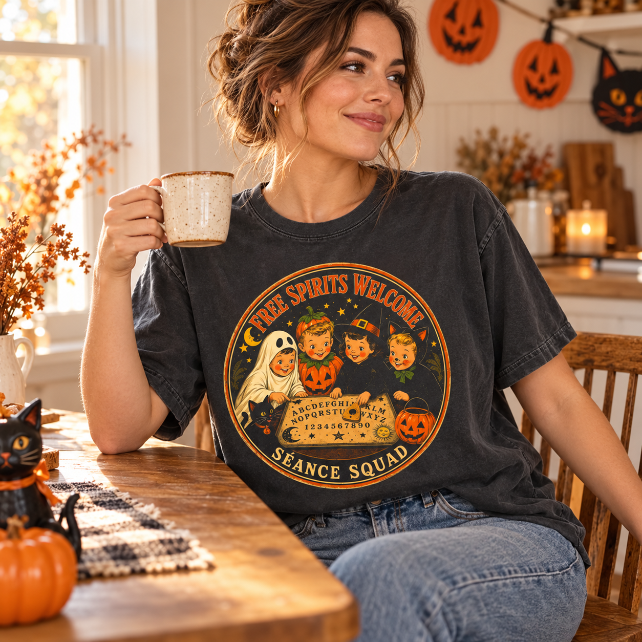 Free Spirits Welcome Séance Squad — vintage Halloween coffee lifestyle