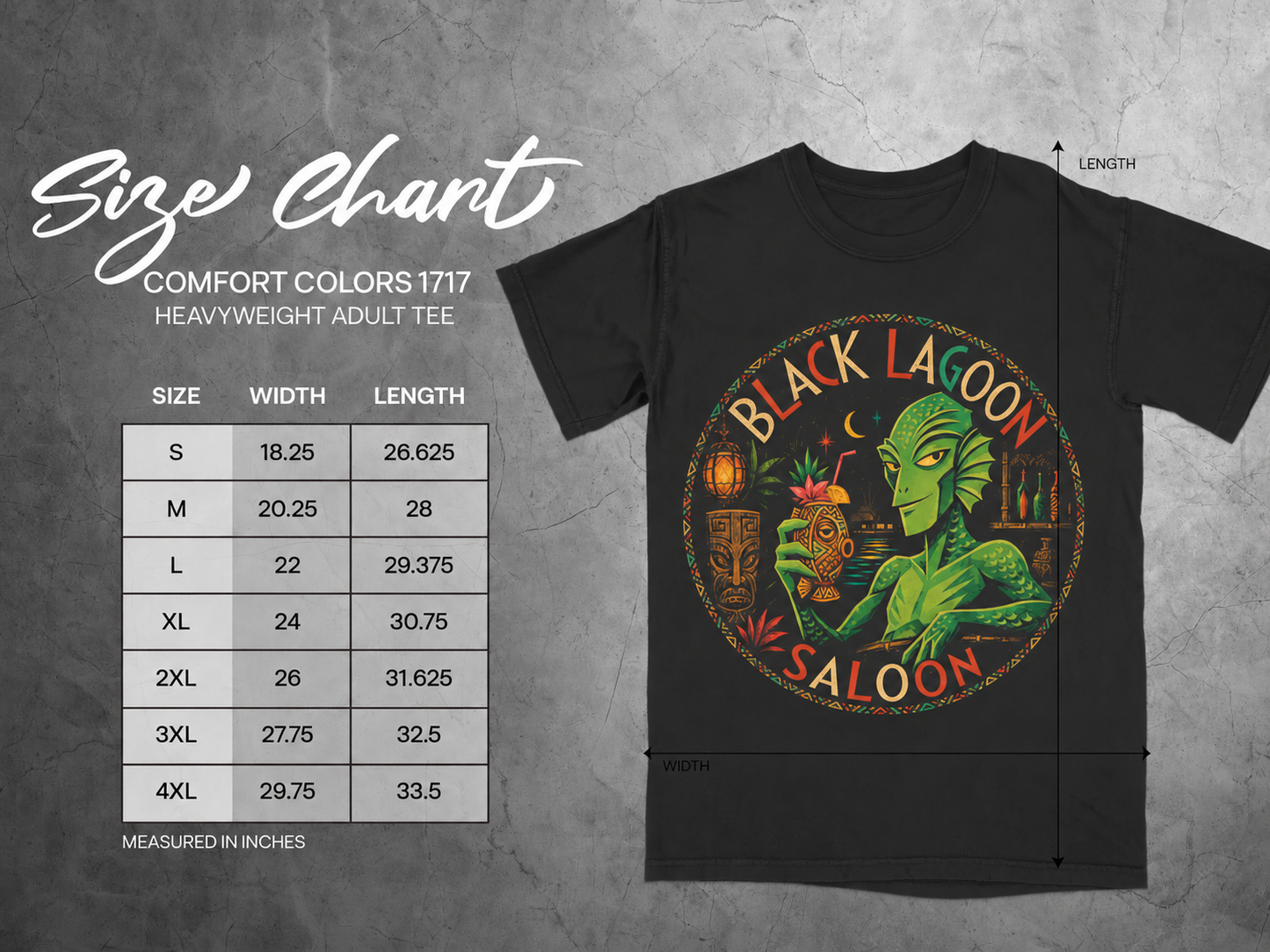 Black Lagoon Saloon Creature Tiki — size chart