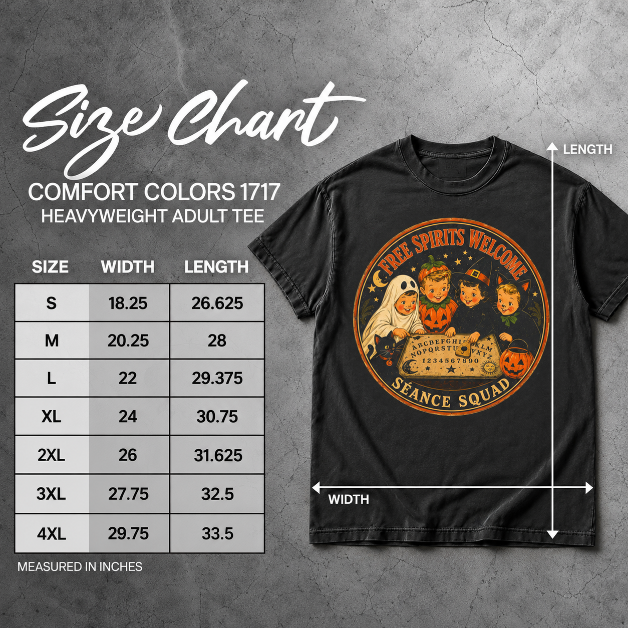 Free Spirits Welcome Séance Squad — size chart