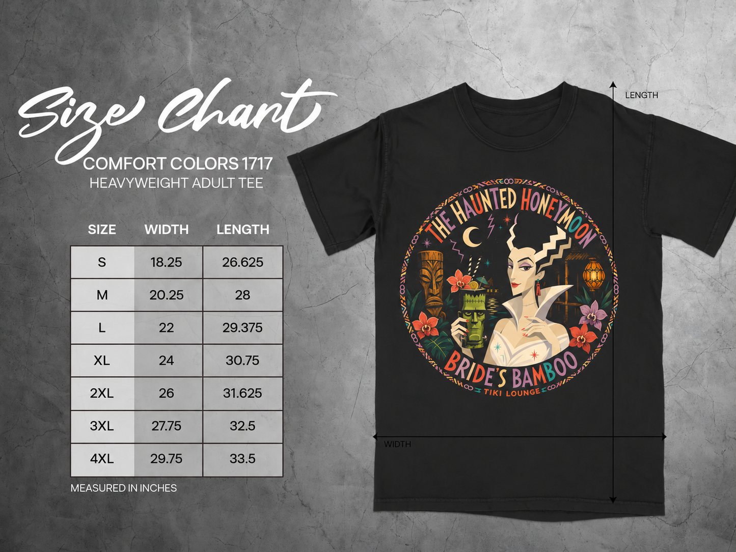 The Haunted Honeymoon Bride Tiki — size chart