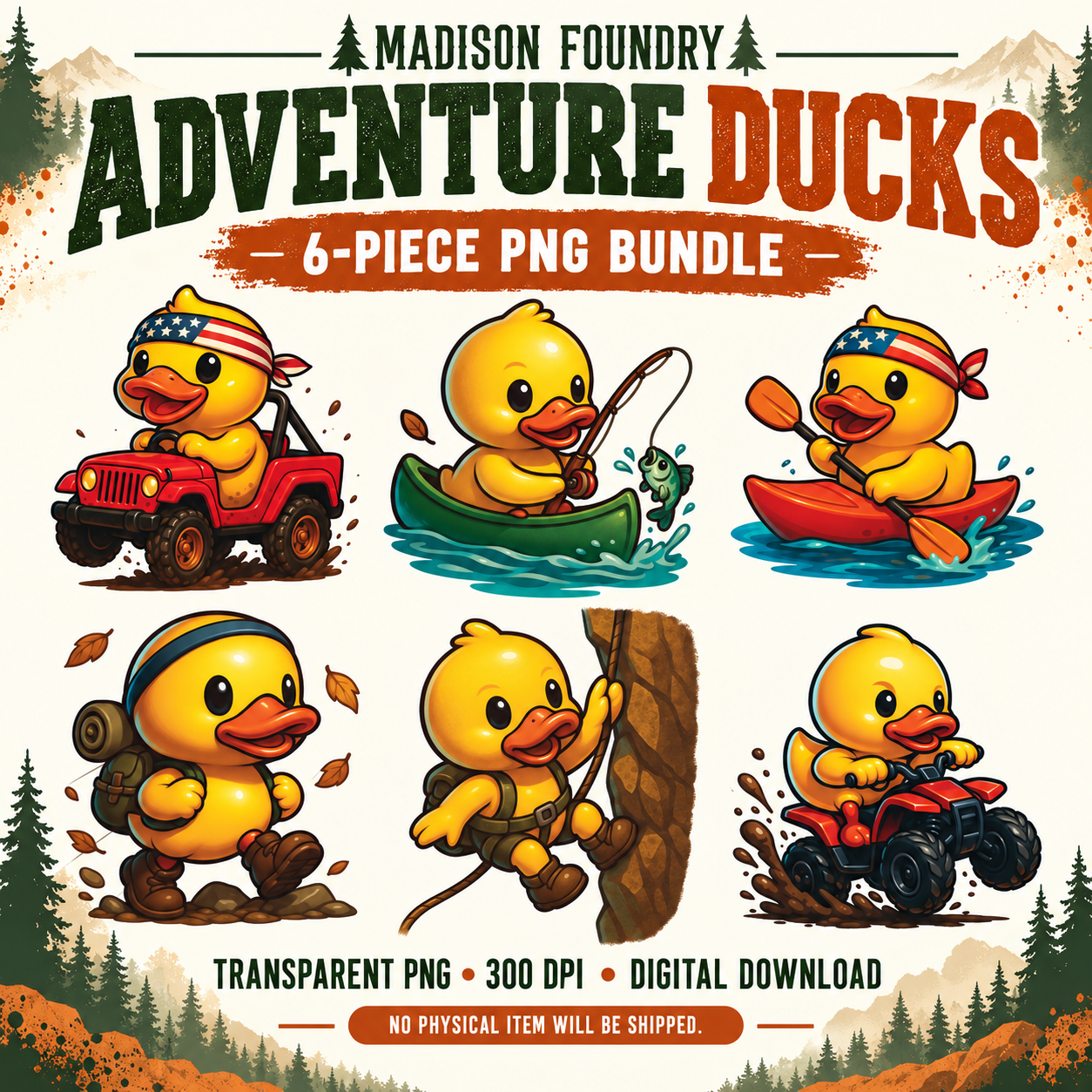 Adventure Ducks six-piece PNG bundle