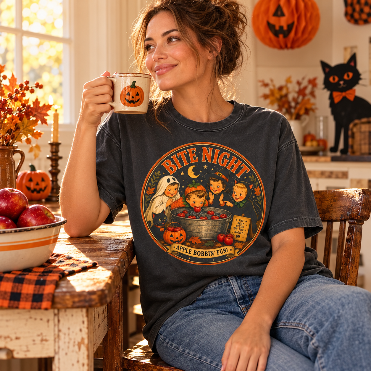 Bite Night Apple Bobbin’ Fun — vintage Halloween cider lifestyle