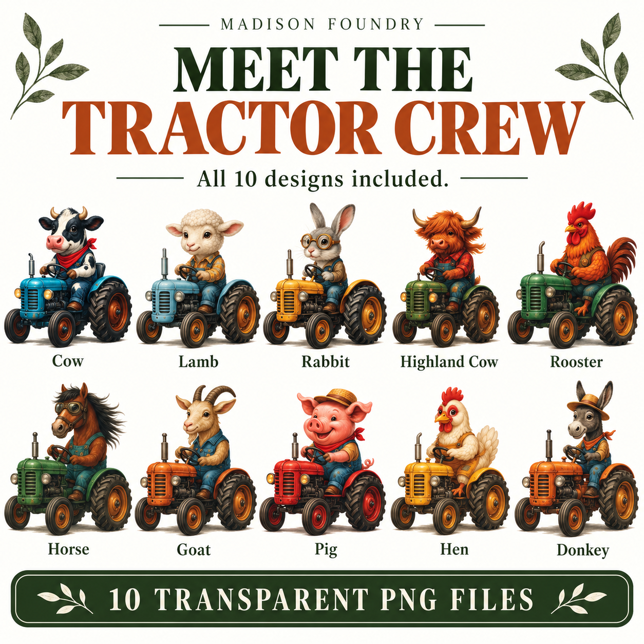 All ten farm animal tractor designs