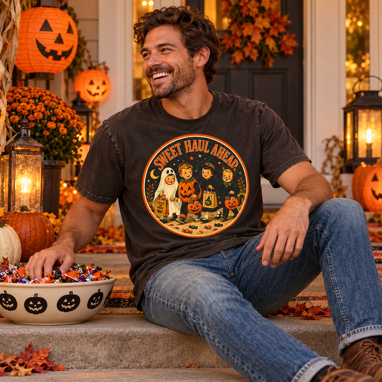 Sweet Haul Ahead — trick-or-treat porch lifestyle