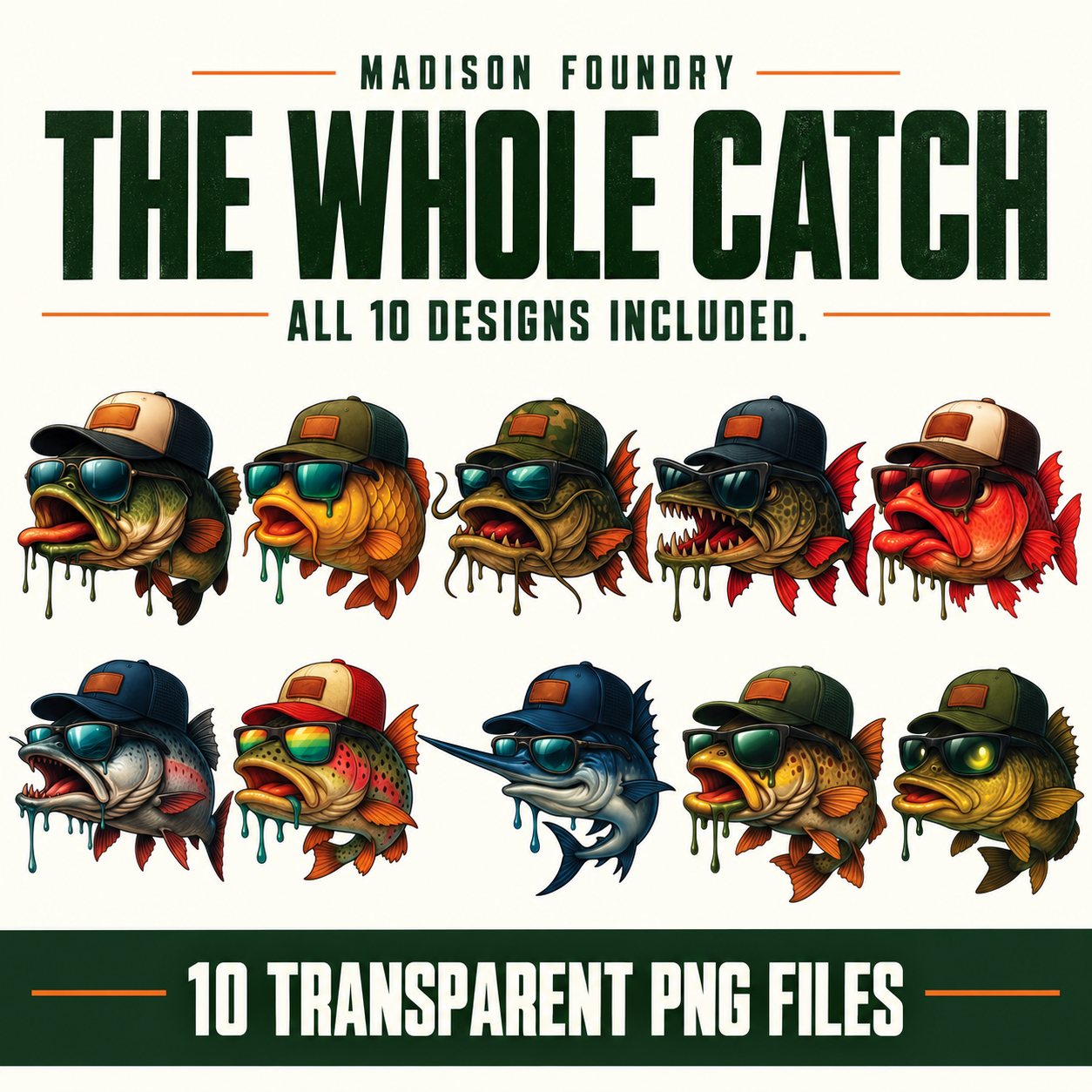 Ten fish designs included