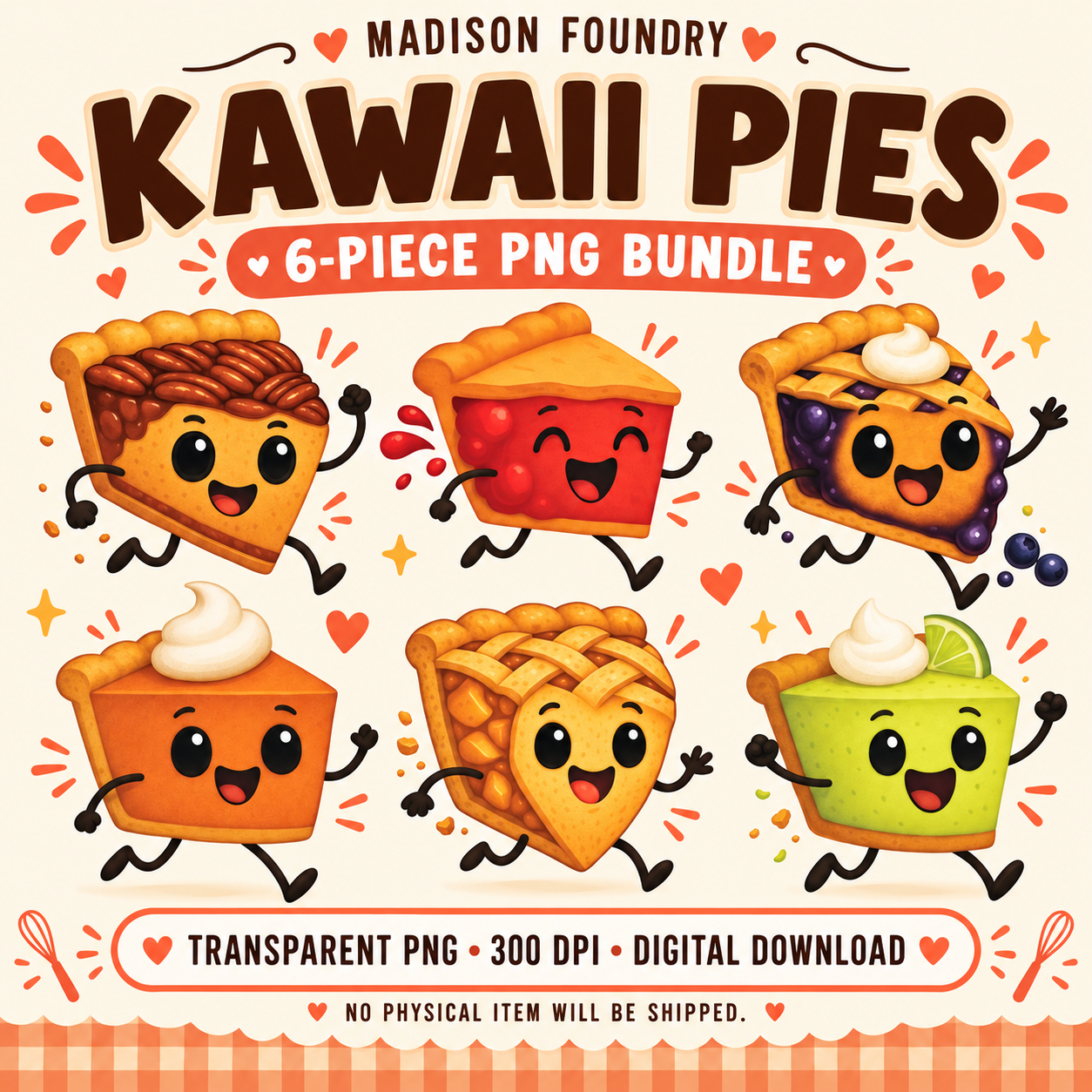 Kawaii Pies six-piece PNG bundle