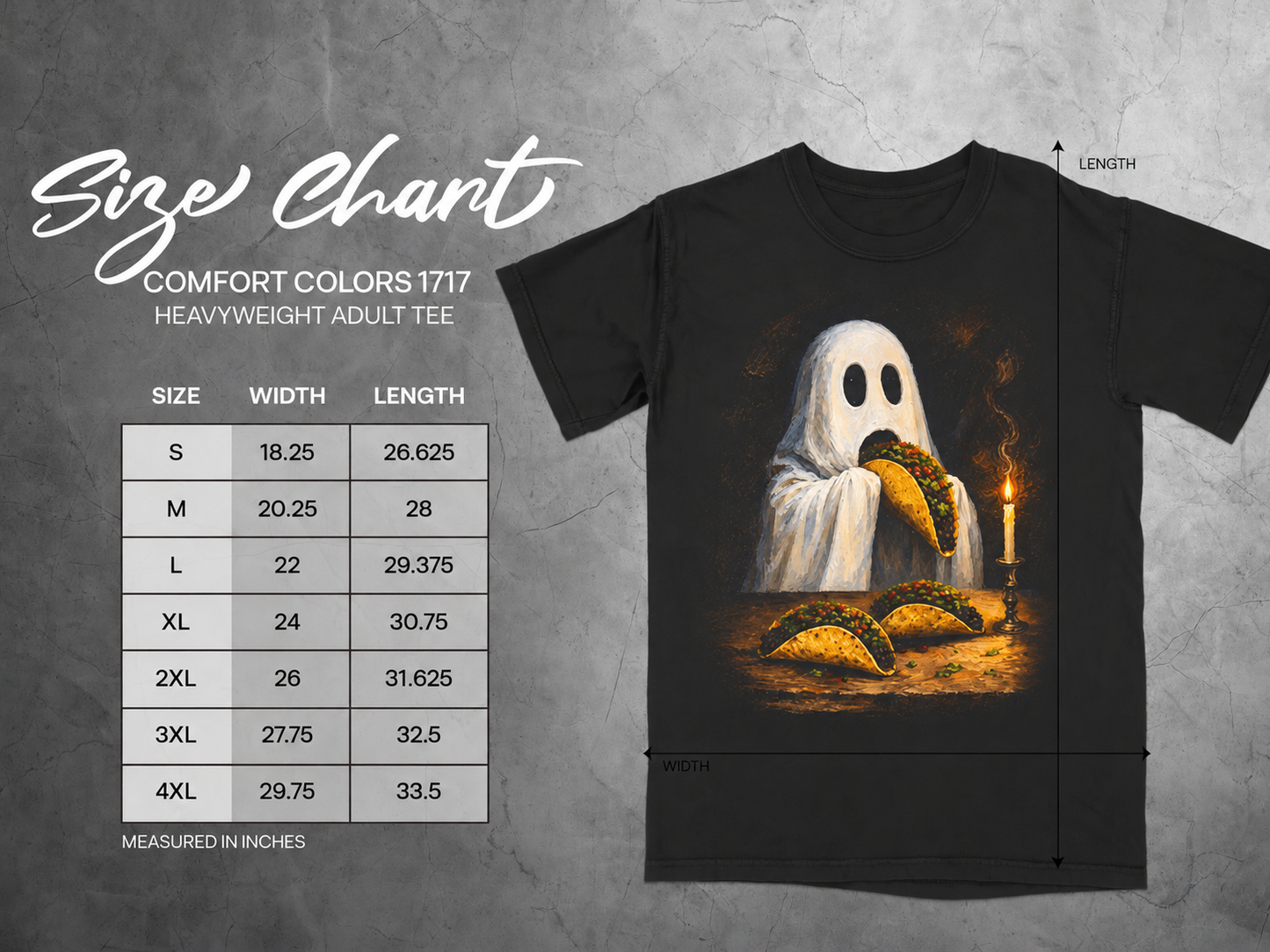 Comfort Colors 1717 — S–4XL size chart in inches