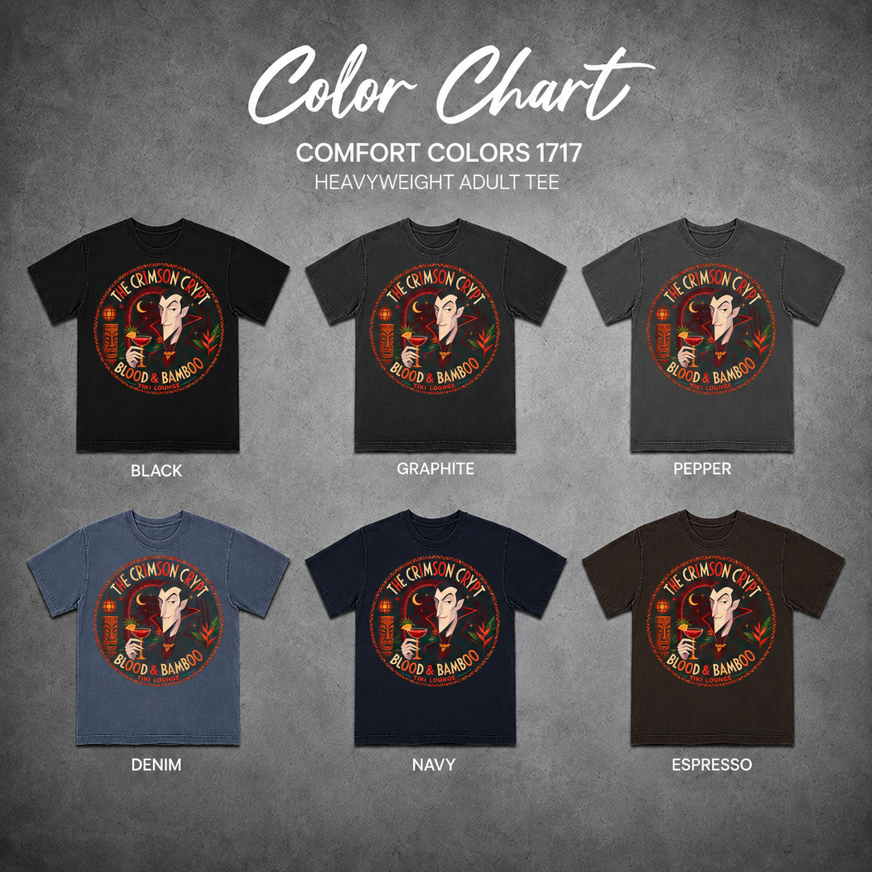 The Crimson Crypt Vampire Tiki — color chart
