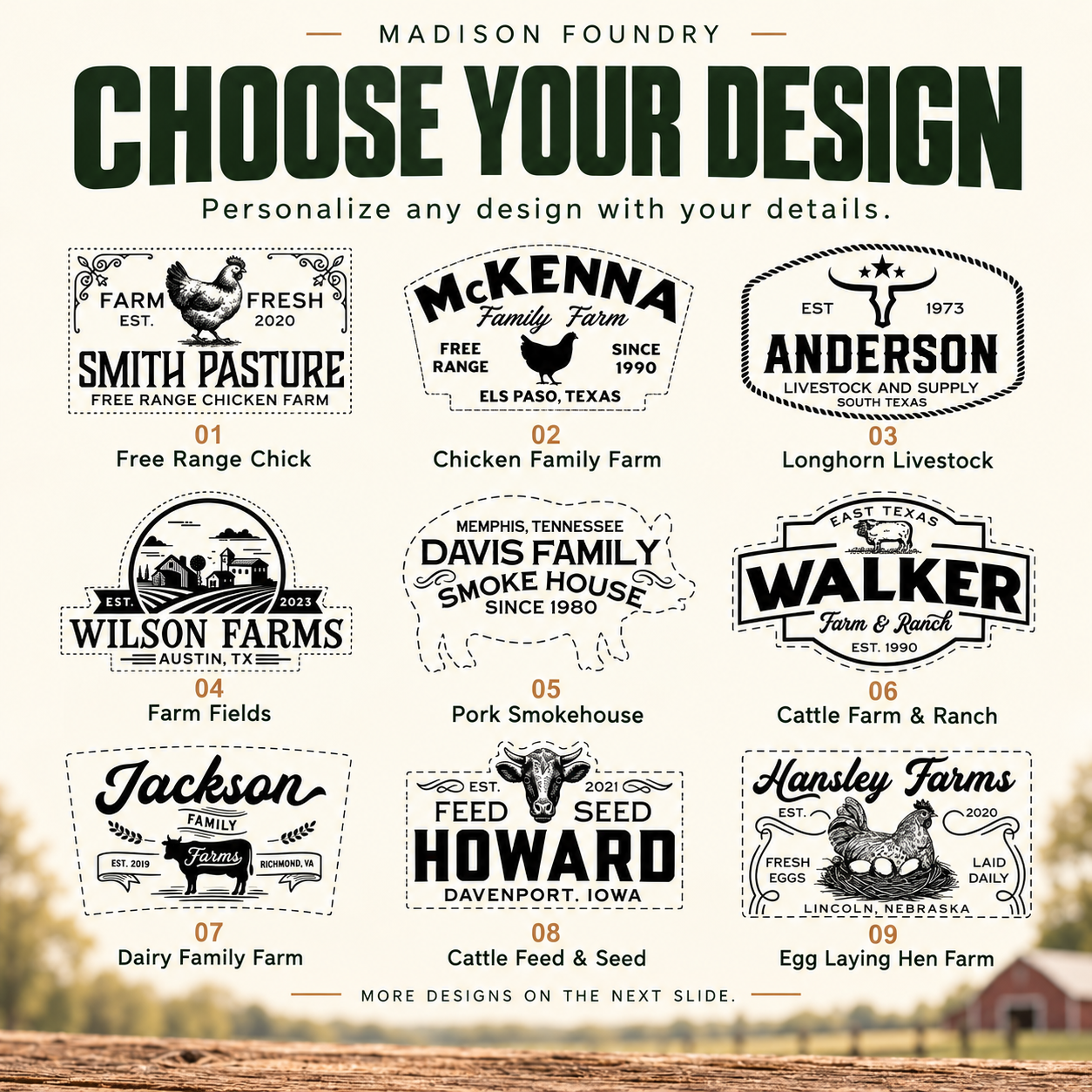 Original farm and ranch patch designs 1 through 9