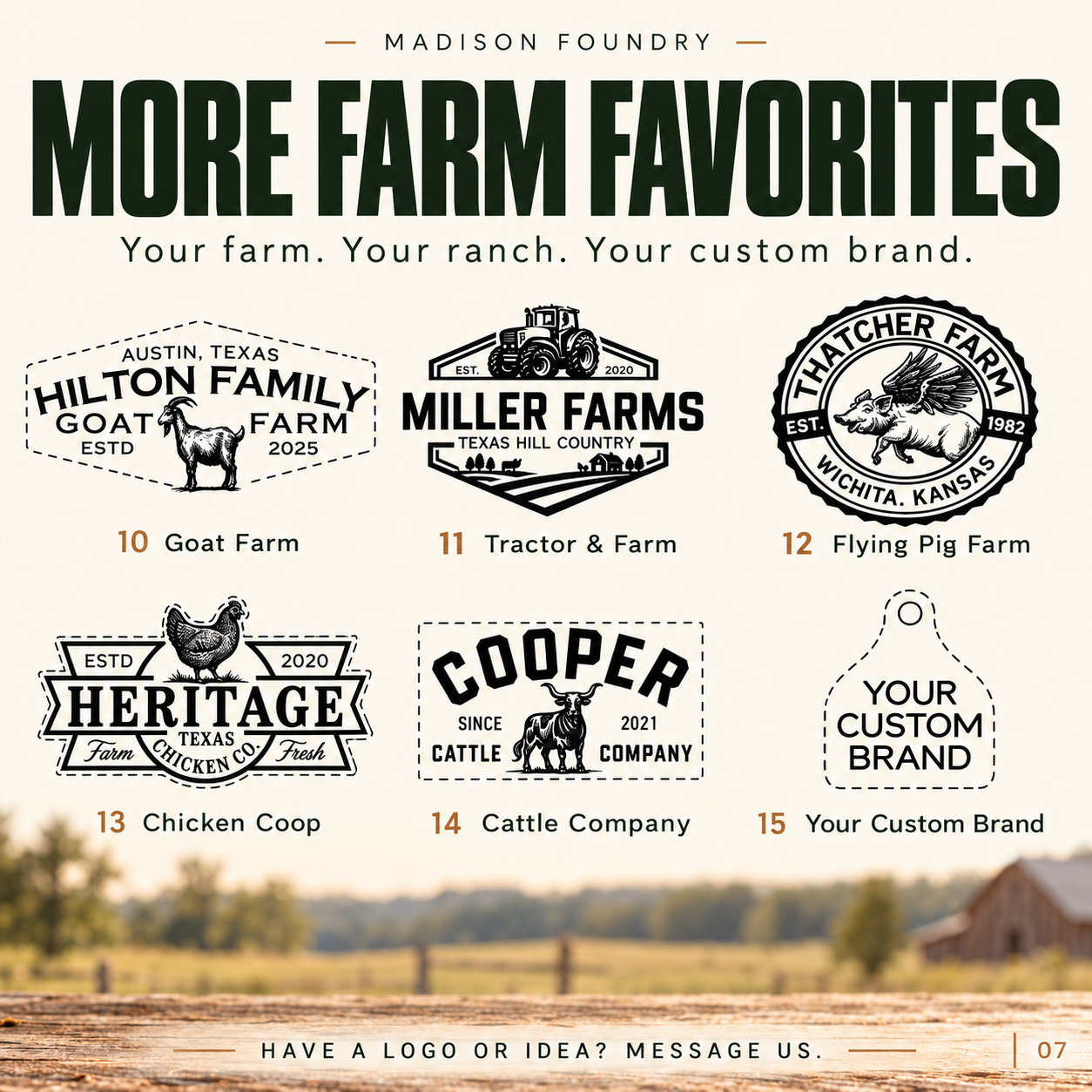 Original farm and ranch patch designs 10 through 15