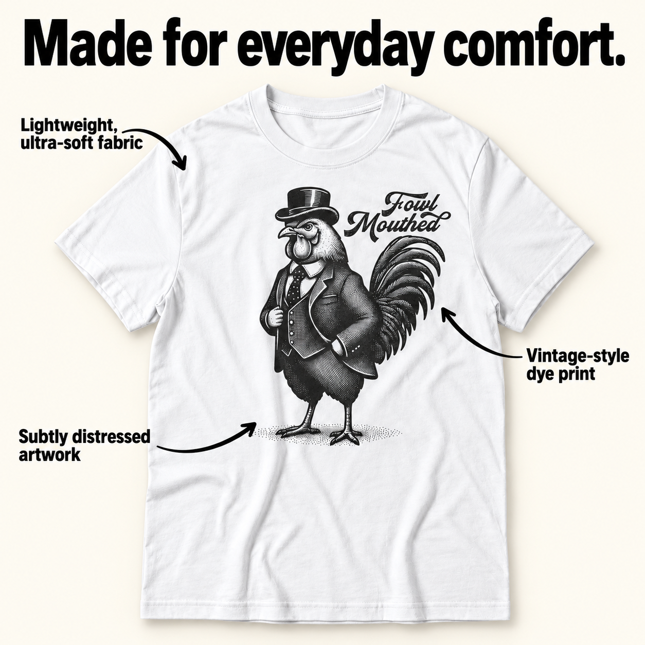 Fowl Mouth tri-blend tee details
