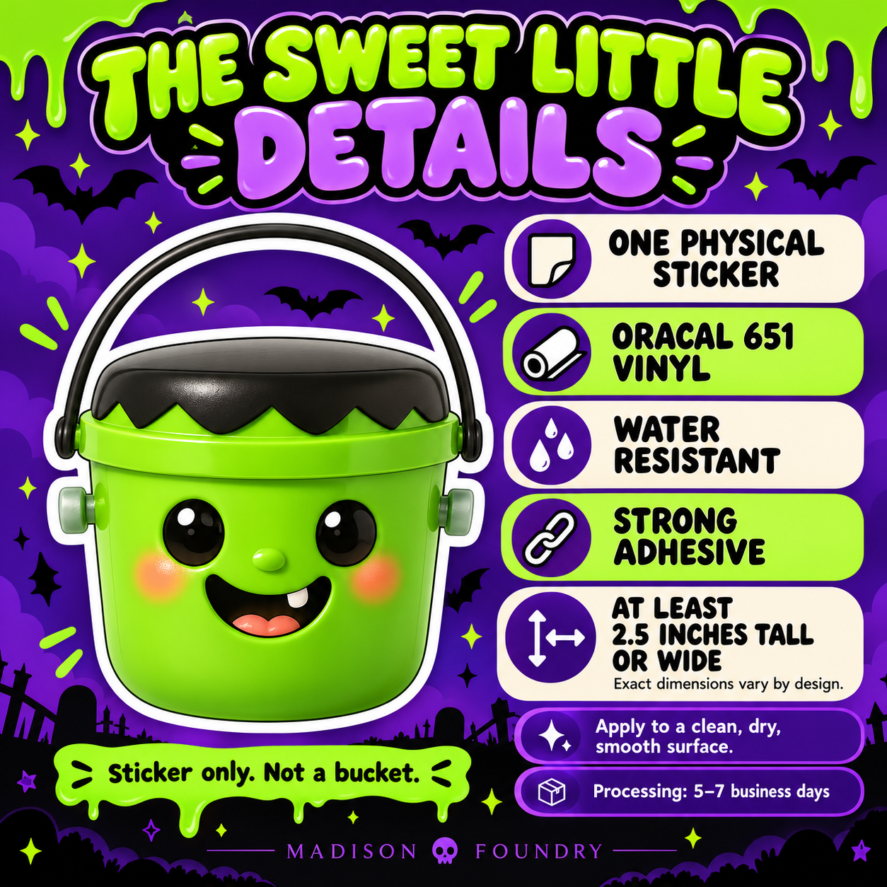 Frankenstein Boo Bucket vinyl sticker details listing slide