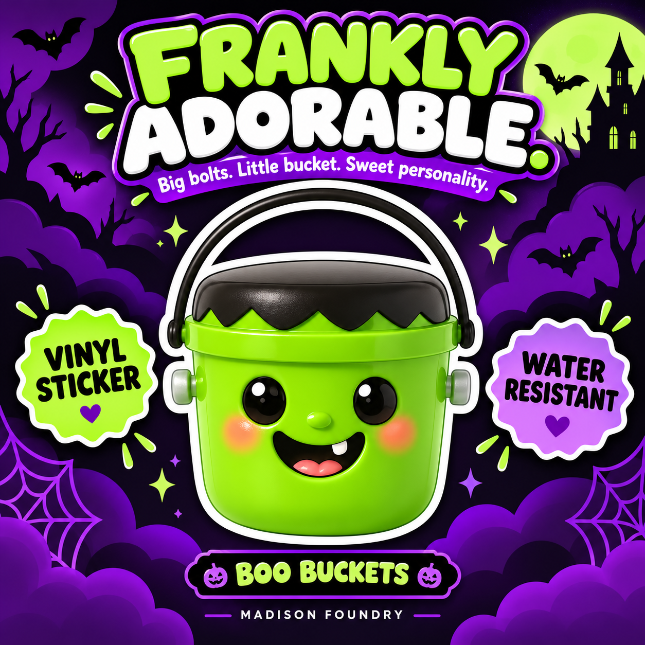 Frankenstein Boo Bucket vinyl sticker hero listing slide