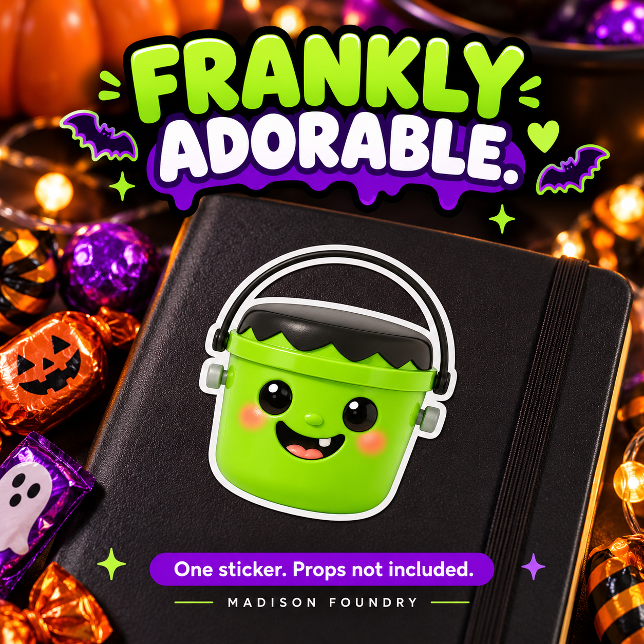 Frankenstein Boo Bucket vinyl sticker lifestyle listing slide