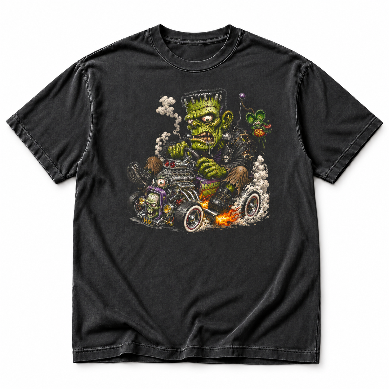 Frankenstein Hot Rod charcoal tee on white