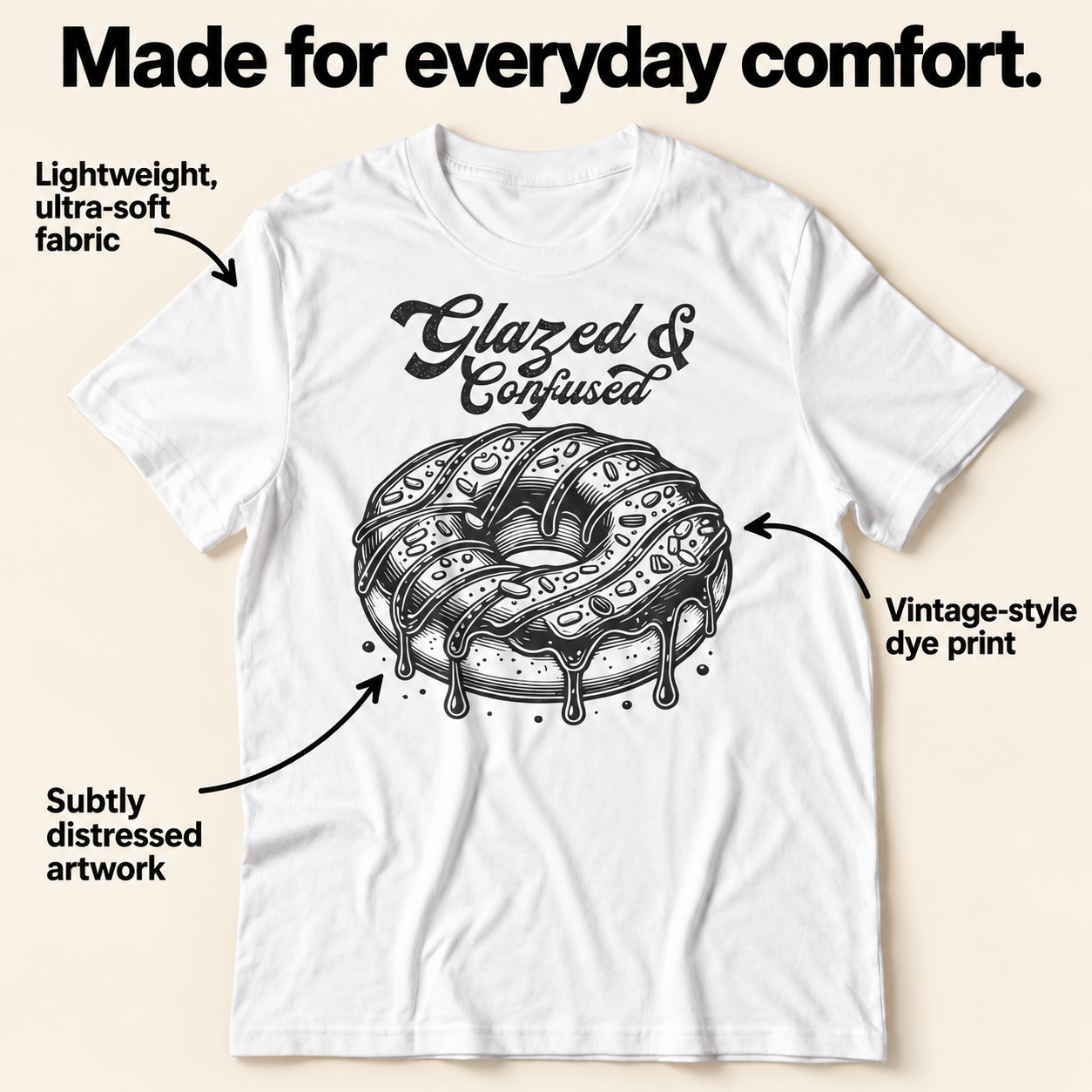 Glazed and Confused tri-blend tee details