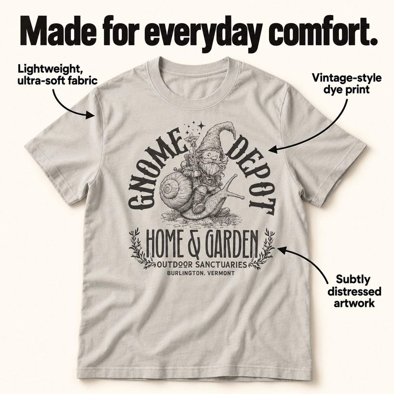 Gnome Depot tri-blend tee details