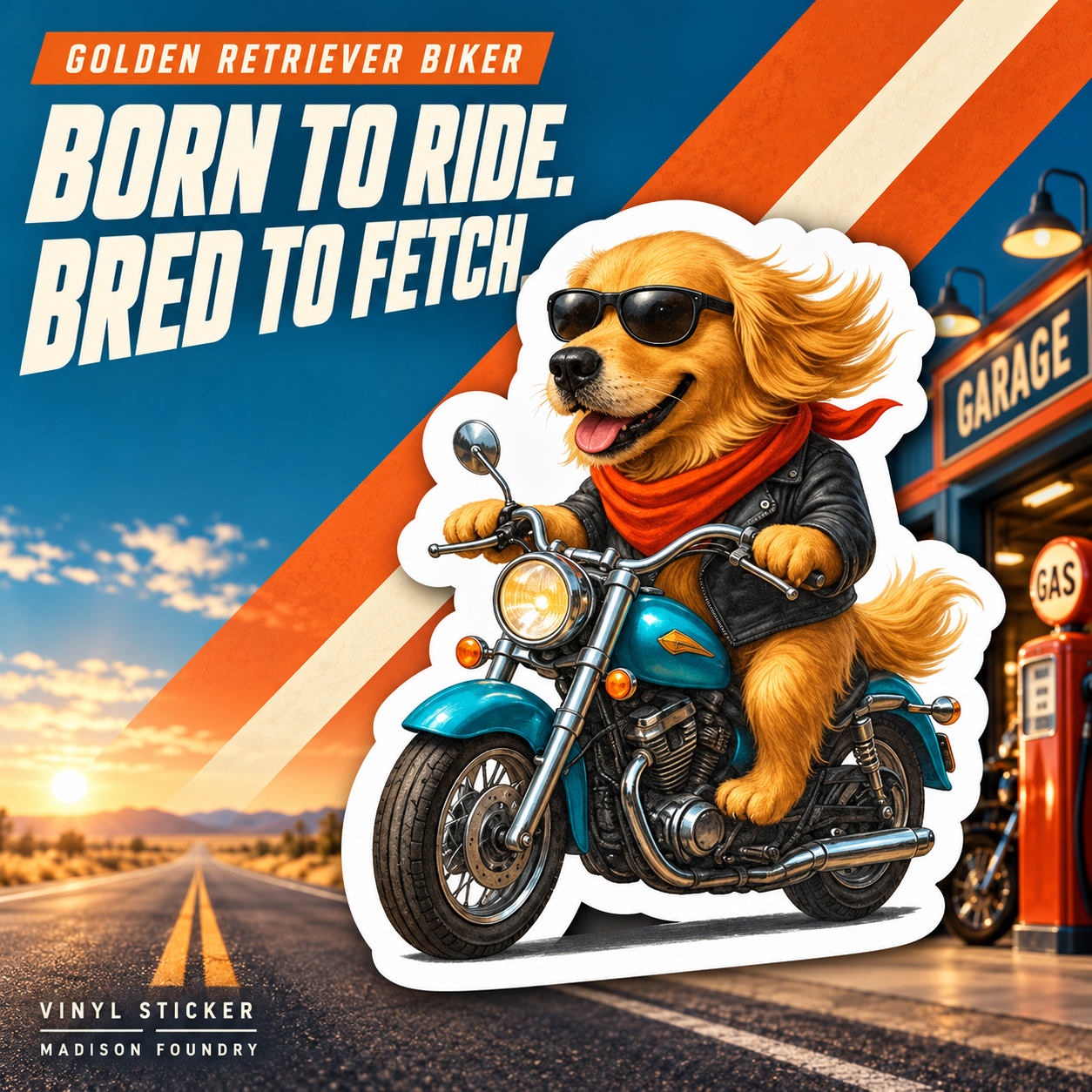 Born to Ride Bred to Fetch golden retriever sticker