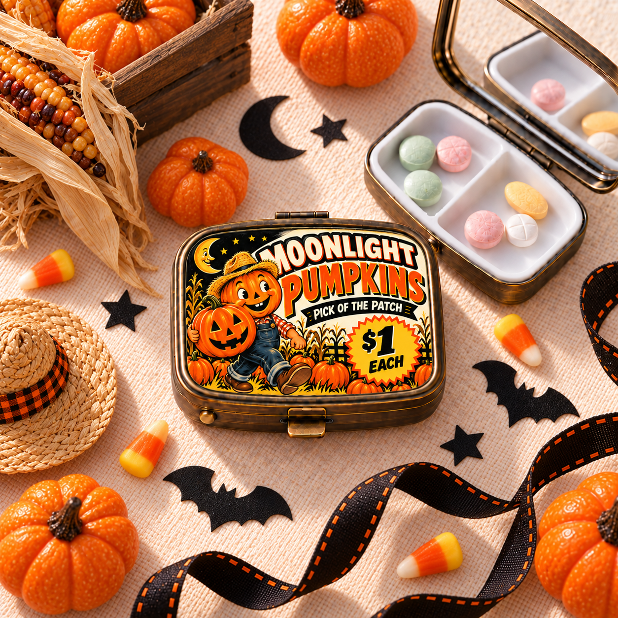 Moonlight Pumpkin Halloween pill box lifestyle image