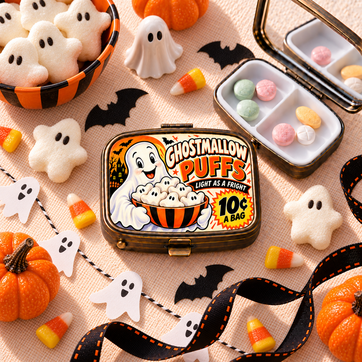 Ghostmallow Puff Halloween pill box lifestyle image