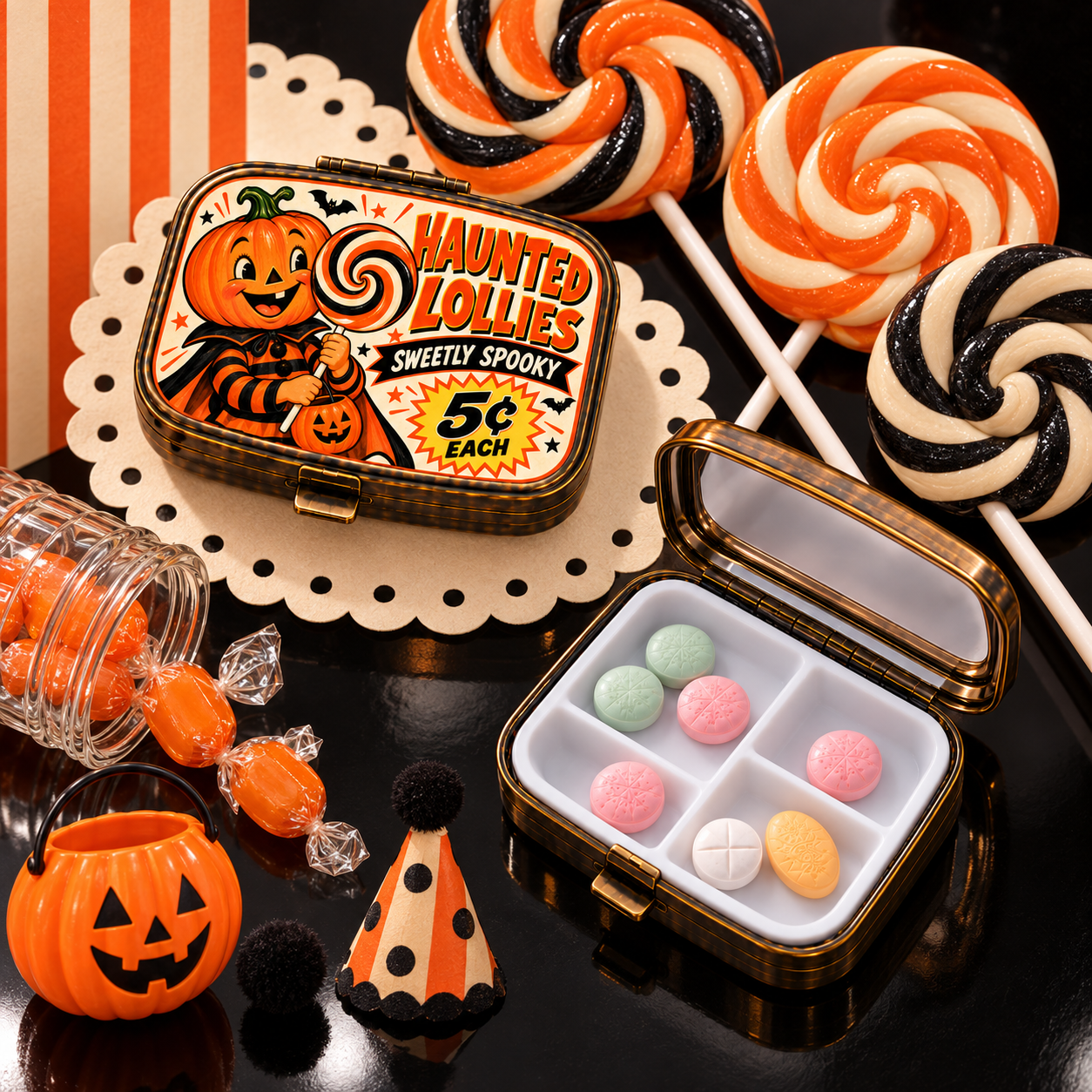 Haunted Lollies Halloween pill box lifestyle image