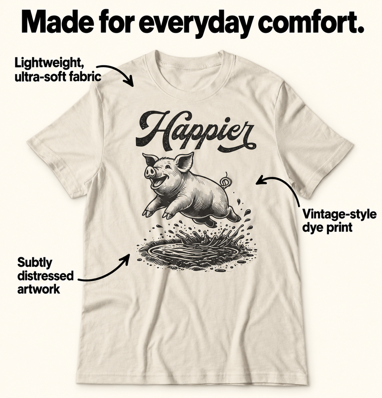 Happier tri-blend tee details
