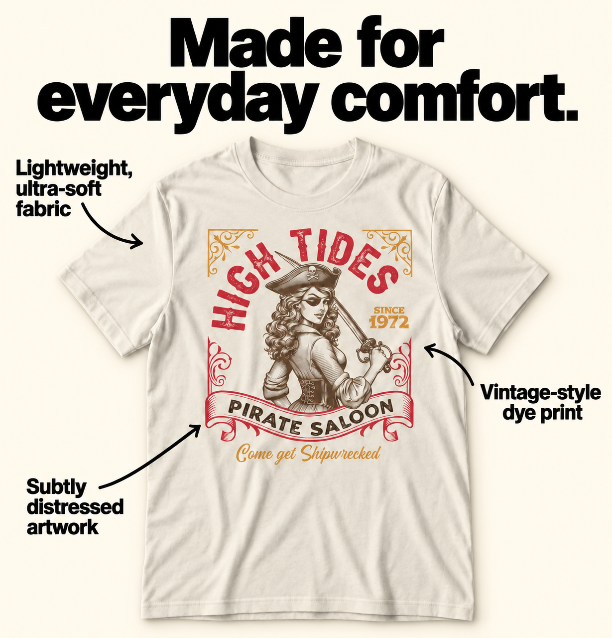 High Tides Saloon tri-blend tee details