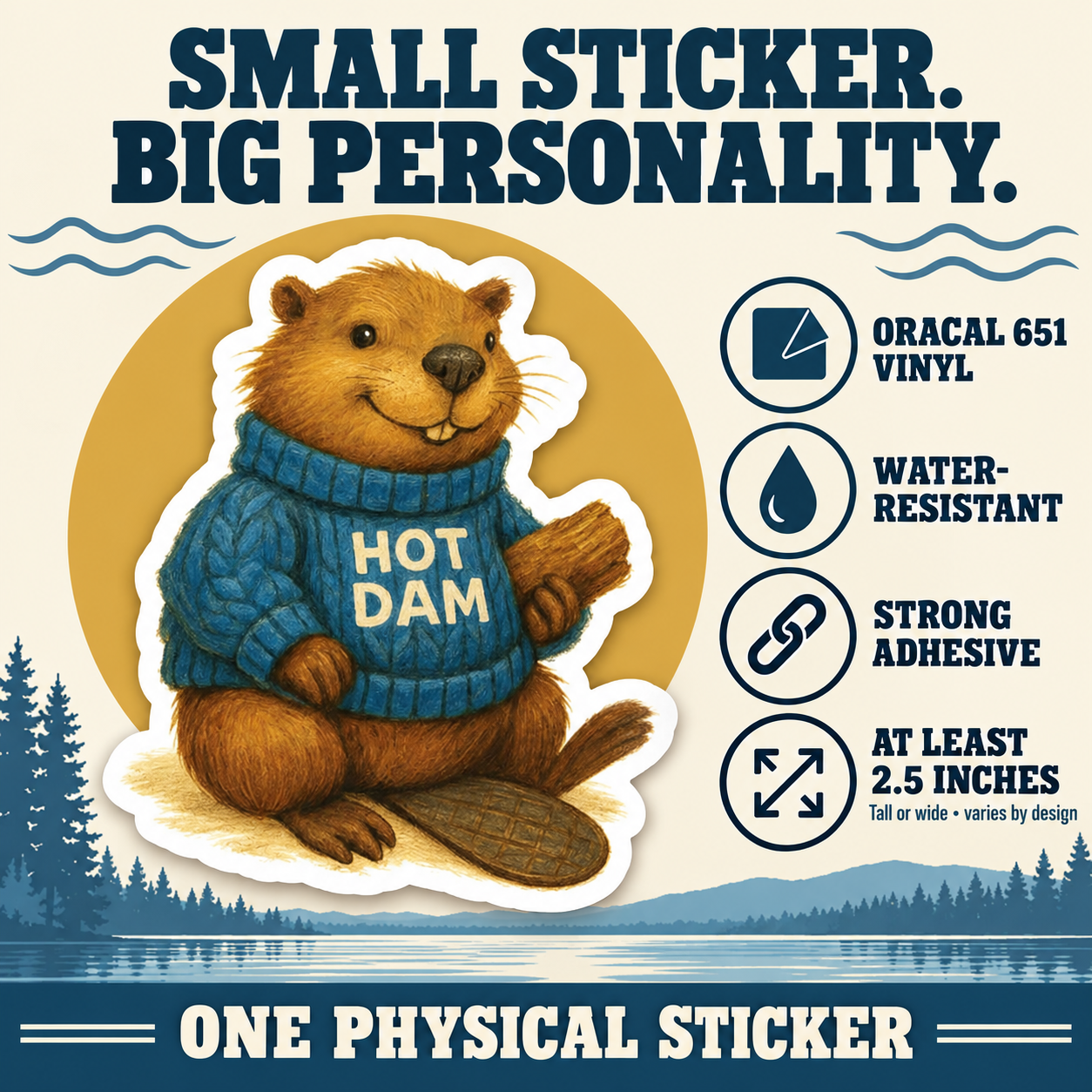 Small Sticker Big Personality — Hot Dam beaver vinyl details
