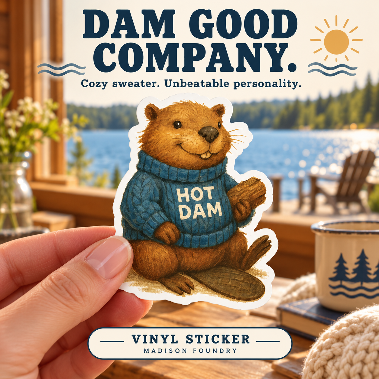 Dam Good Company — hand-held Hot Dam beaver sticker