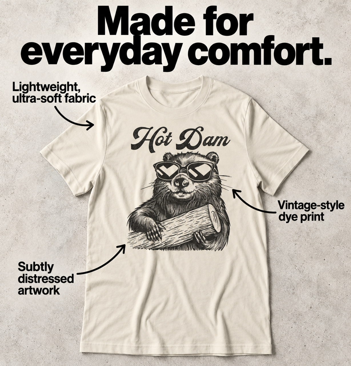 Hot Dam tri-blend tee details